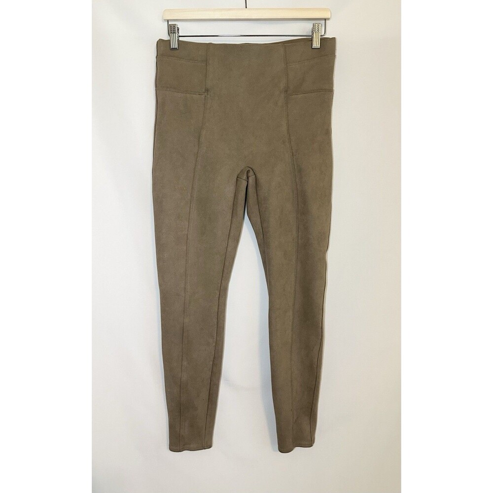 SPANX Faux Suede Tan Taupe Skinny Pull On Stretch‎ Pants Leggings Women's LARGE